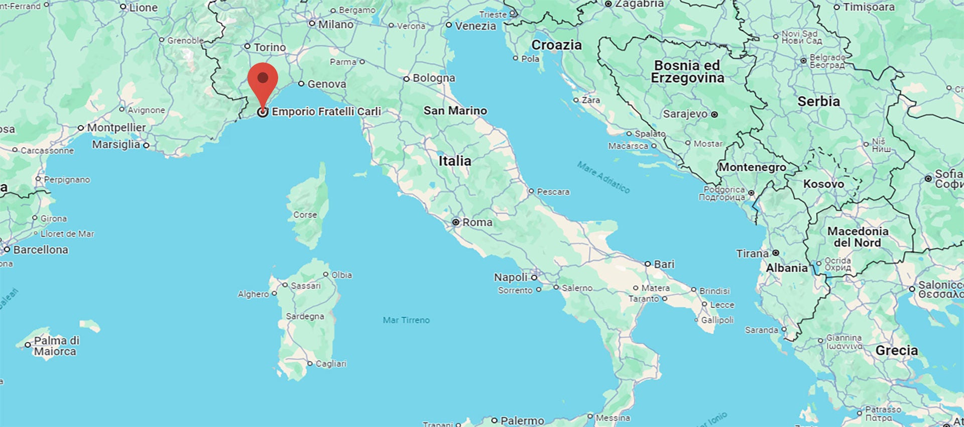 Italienkarte mit Angabe der Empori Fratelli Carli