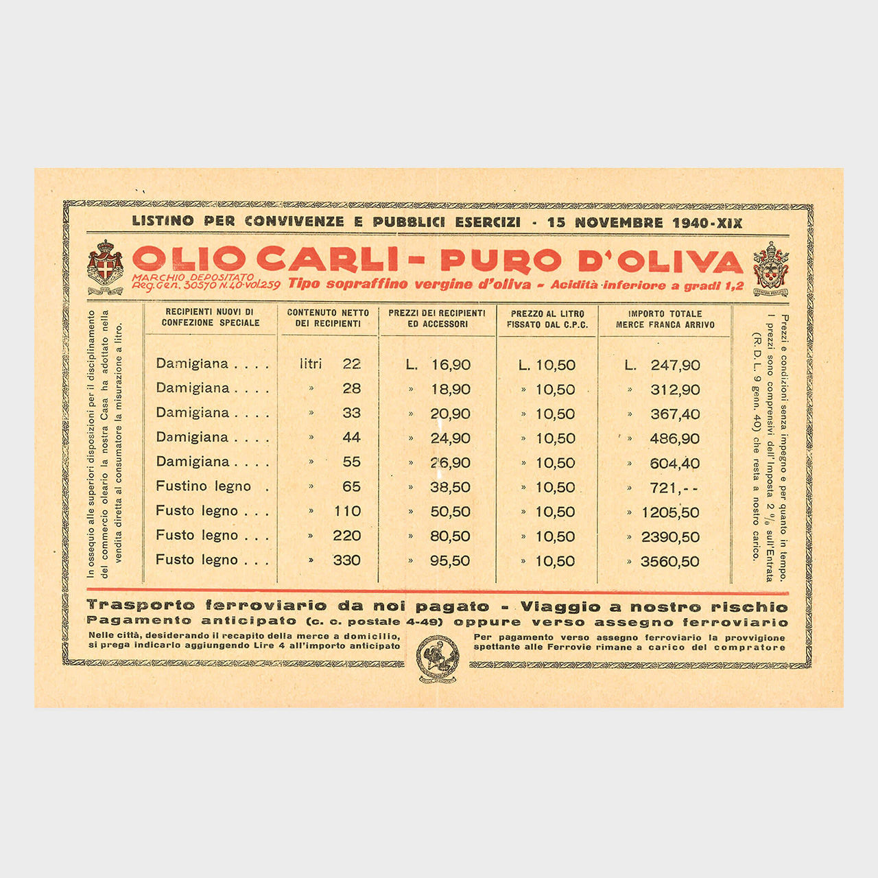 Preisliste Olio Carli
